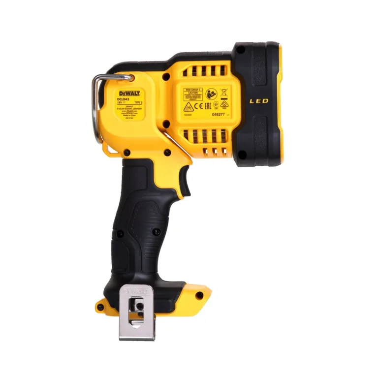 DeWalt DCL043-XJ 1000 lm LED töövalgusti, 90° pööratav pea, riputusaas, must/kollane, riputatav, aku ja laadija ei kuulu komplekti