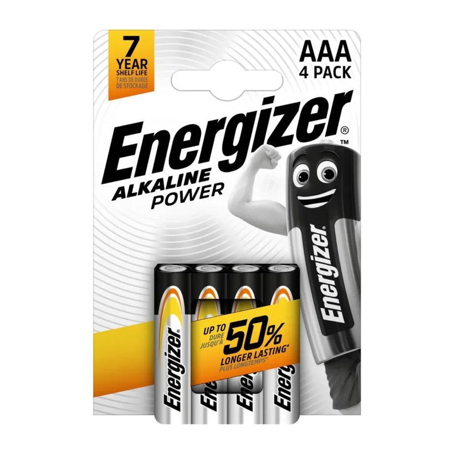 Energizer 410829 Alkaline Power AAA/LR03 1,5 V patareid, 4 tk blisterpakendis, hõbedane/must