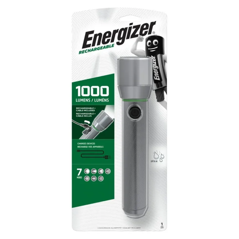 Energizer 426417 Vision HD 1000 lm 200 m alumiiniumist LED-taskulamp laetava liitiumioonakuga, USB-laadimine, IPX4, 7 režiimi, hall