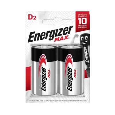 Energizer Max 2×D 1,5V leelispatarei, 10 a säilivusaeg, blisterpakendis