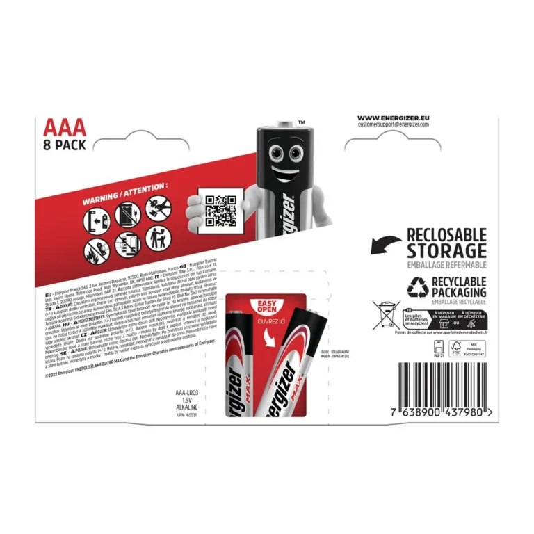 Energizer MAX 437987 8×AAA 1,5V aluselised patareid blisterpakendis, lekkevaba ja elavhõbedavaba, 10-aastase kestvusega