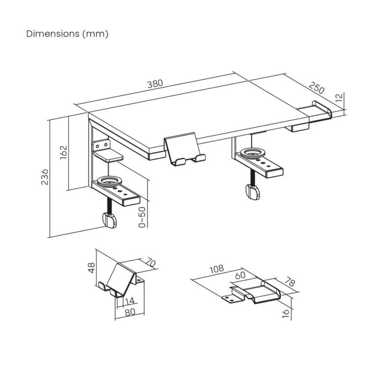 Ergo Office ER-303 B must monitori/laptopi alus 370x235 mm, 20 kg kandevõimega, 13–32'' ekraanidele, lauakinnitus, telefonialusega