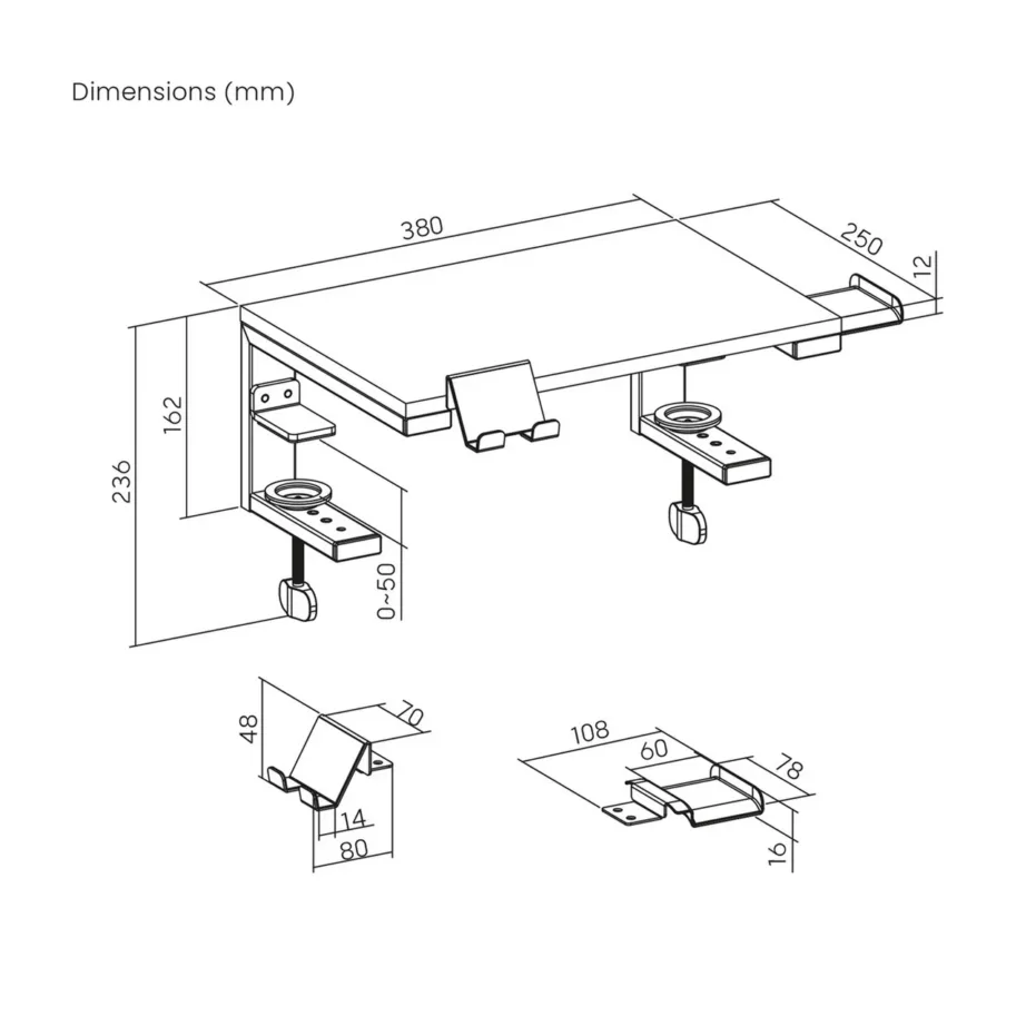 Ergo Office ER-303 B must monitori/laptopi alus 370×235 mm, 20 kg kandevõimega, 13–32” ekraanidele, lauakinnitus, telefonialusega – 6