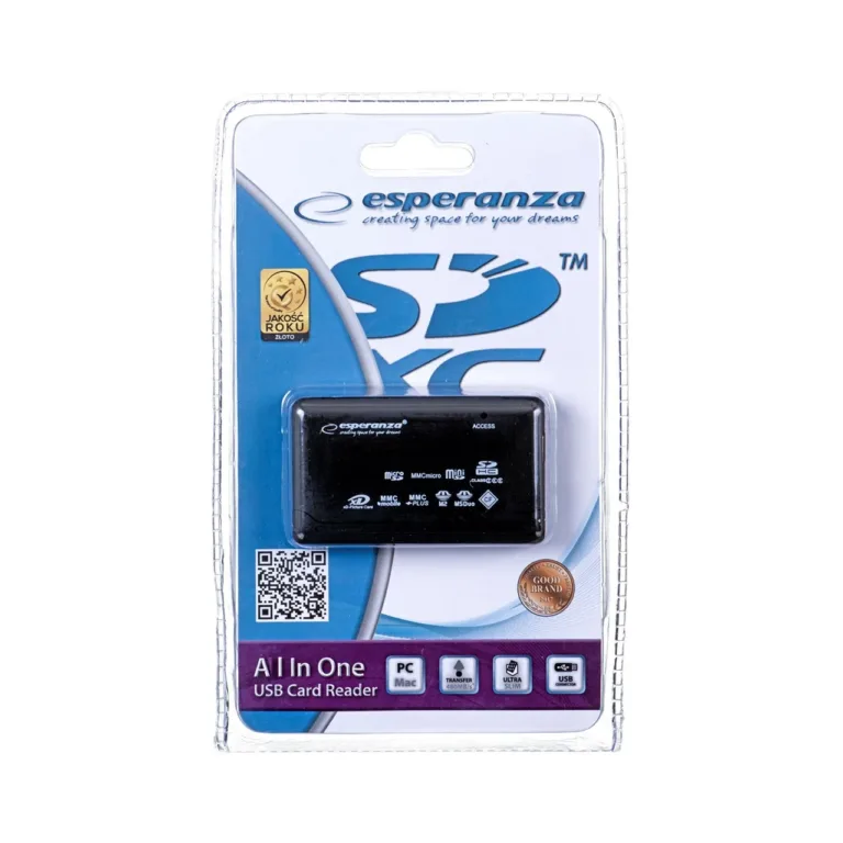 Esperanza EA119 USB 2.0 must universaalne mälukaardilugeja, MicroSD/SDHC/SDXC/MS/CF/xD, välisseade