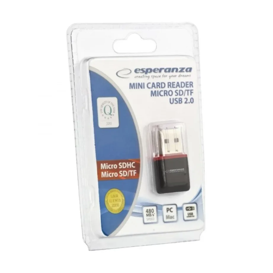 Esperanza EA134K USB 2.0 must/hõbe läbipaistev microSD/microSDHC mälukaardilugeja – 2