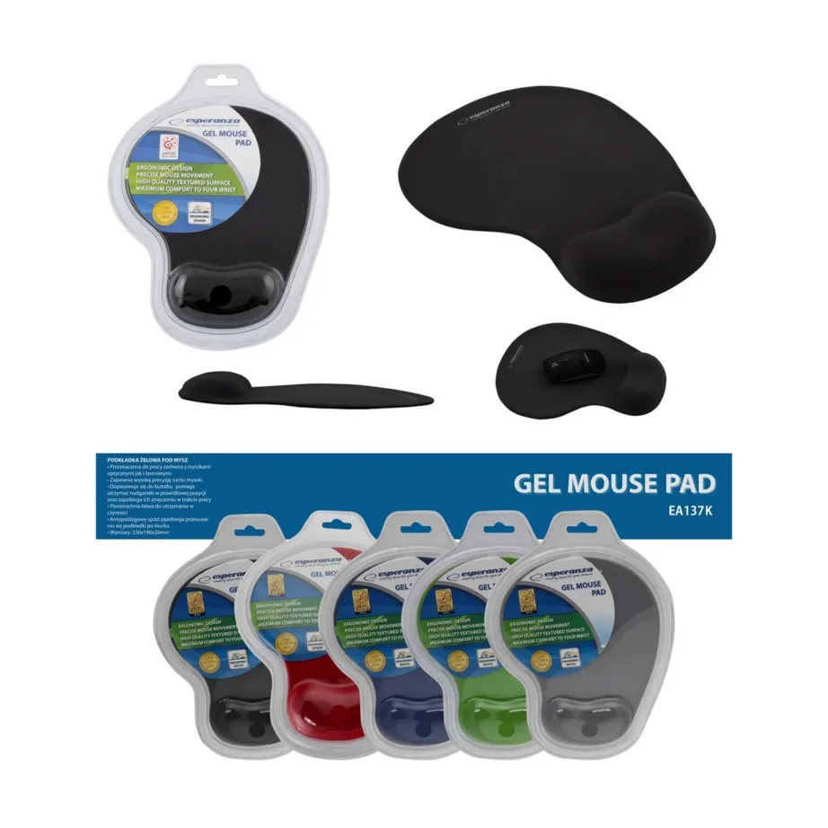 Esperanza EA137K must geeliga randmetoega hiirepadi, libisemisvastane põhi, 1 tk – 5