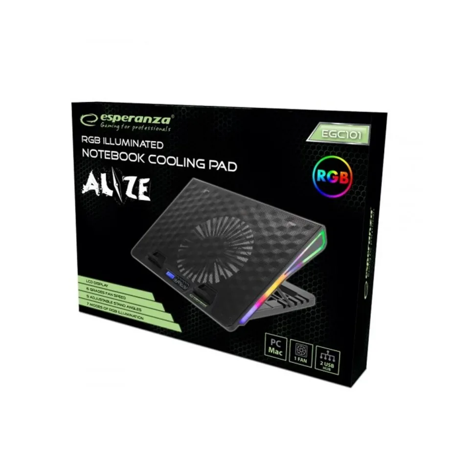 Esperanza EGC101 400x288x36 mm must sülearvuti jahutusalus LCD-ekraani, 18 cm ventilaatori ja 5 kaldeasendiga – 7