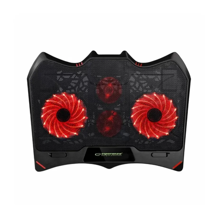 Esperanza EGC102 415×305 mm must 4-ventilaatoriga sülearvuti jahutusalus, 2000 RPM, reguleeritava kõrgusega, punase LED-valgustusega, USB-toitega – 5