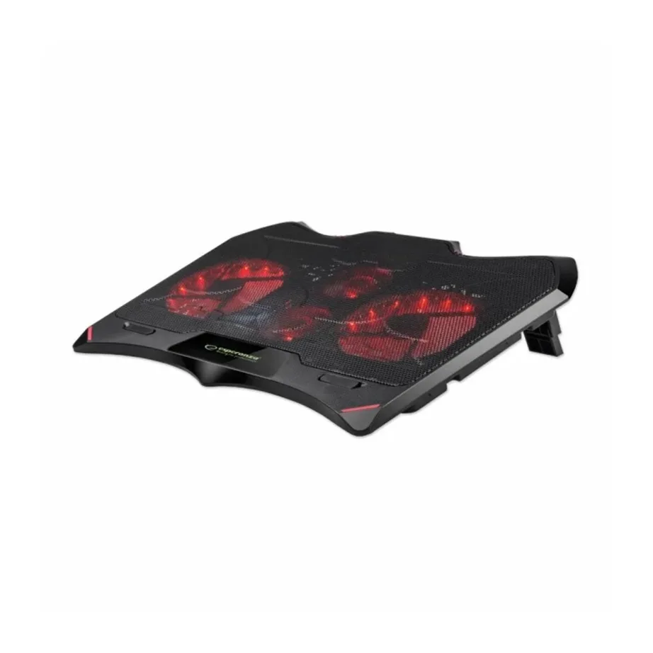 Esperanza EGC102 415×305 mm must 4-ventilaatoriga sülearvuti jahutusalus, 2000 RPM, reguleeritava kõrgusega, punase LED-valgustusega, USB-toitega – 6