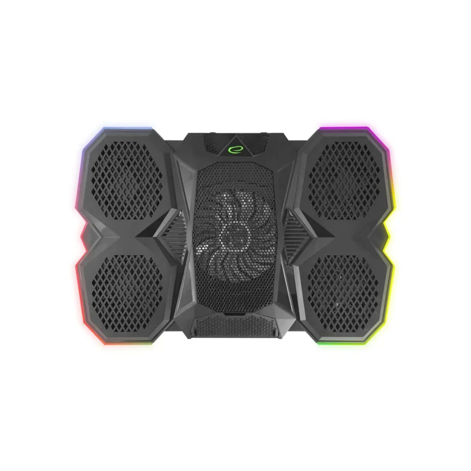 Esperanza EGC107 39×25,5×3,8 cm must sülearvuti jahutusalus 3 ventilaatoriga, 2600 RPM, RGB LED valgustusega ja 5 reguleeritava kaldenurgaga, 2x USB 2.0 – 2