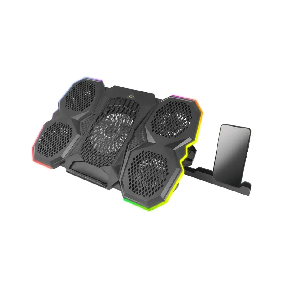 Esperanza EGC107 39×25,5×3,8 cm must sülearvuti jahutusalus 3 ventilaatoriga, 2600 RPM, RGB LED valgustusega ja 5 reguleeritava kaldenurgaga, 2x USB 2.0 – 3