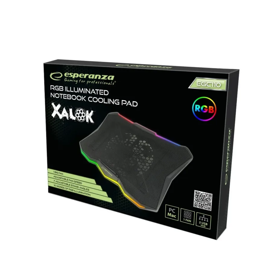 Esperanza EGC110 17″ must sülearvuti jahutusalus, 800 RPM, 18 cm sinine/roheline/punane LED, USB 2.0, 400×300 mm – 14