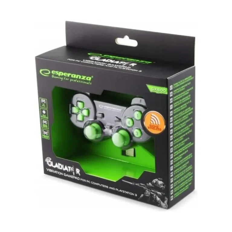 Esperanza EGG108G juhtmega USB 2.0 mängupult, 12 nuppu, must/roheline, PC ja PlayStation 3 jaoks