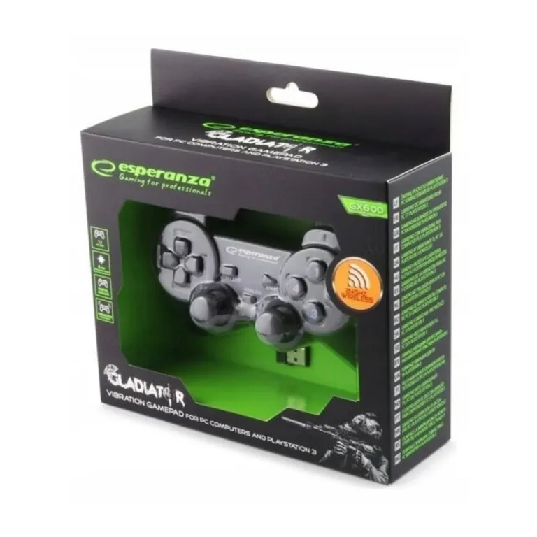 Esperanza EGG108K USB 2.0 must juhtmega mängupult, 12 nupu ja D-padiga, PC ja PlayStation 3 jaoks