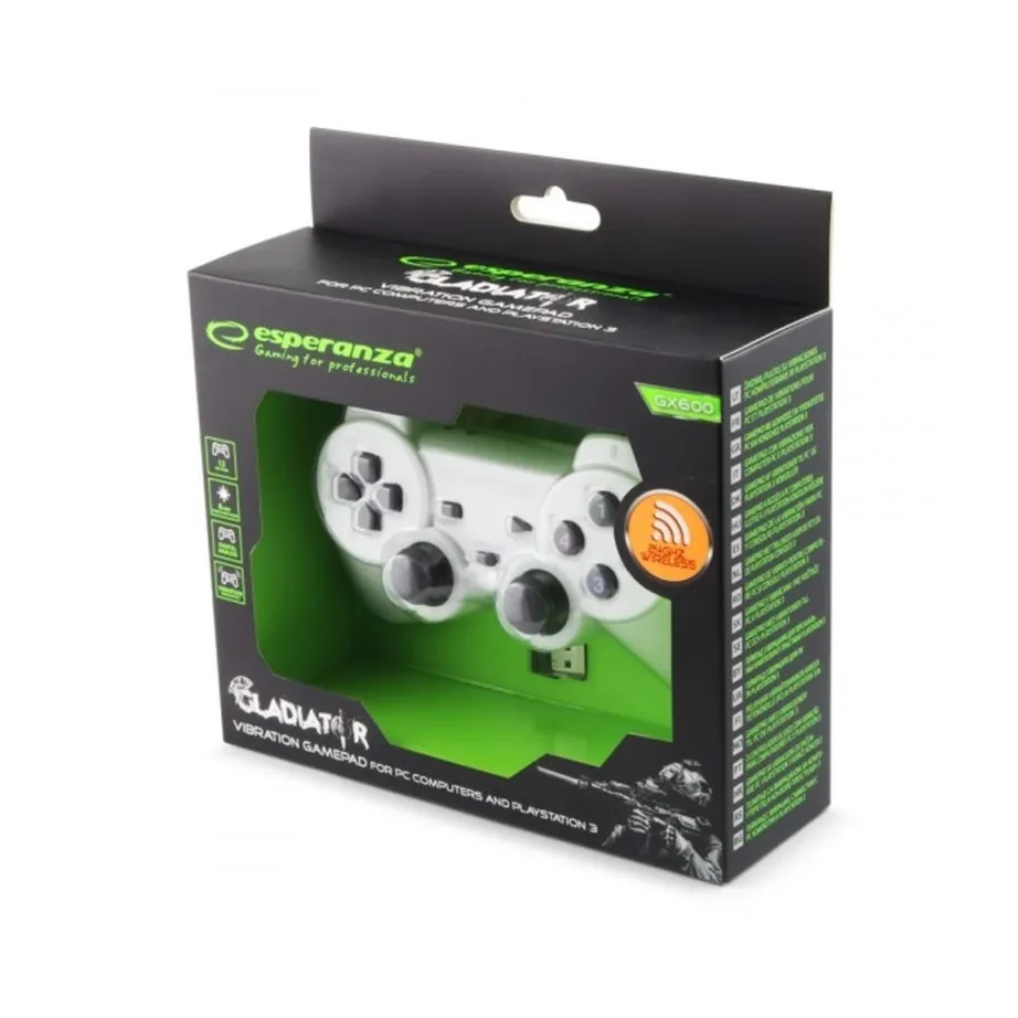 Esperanza EGG108W must/valge 2,4 GHz juhtmevaba RF gamepad PC ja PlayStation 3 jaoks, USB-vastuvõtjaga