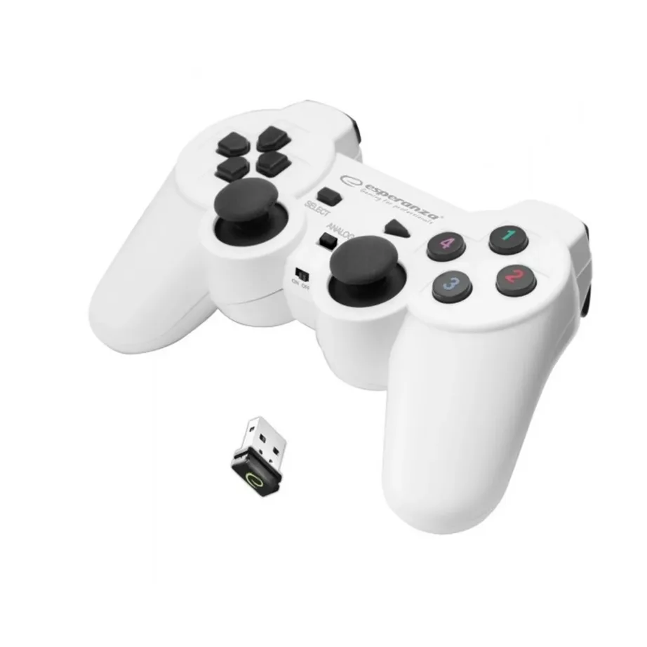 Esperanza EGG108W must/valge 2,4 GHz juhtmevaba RF gamepad PC ja PlayStation 3 jaoks, USB-vastuvõtjaga