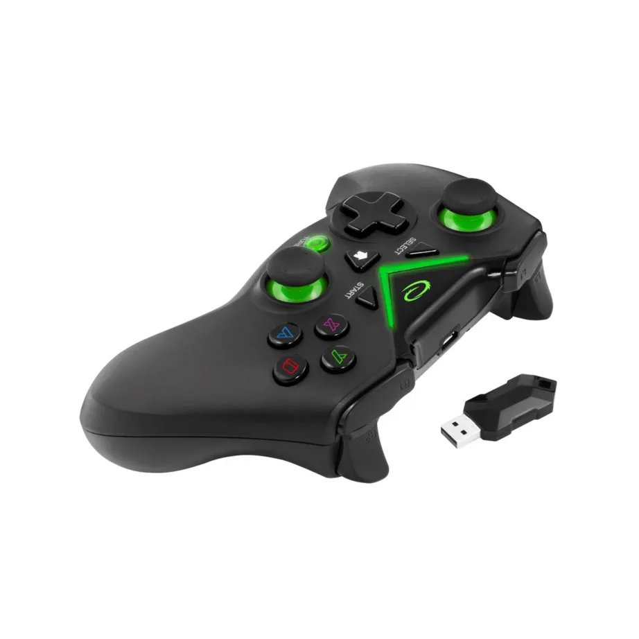 Esperanza EGG112K juhtmevaba mängupult 2.4 GHz Xbox One, PS3, PC jaoks, 12 nuppu, must/roheline, ergonoomiline – 10