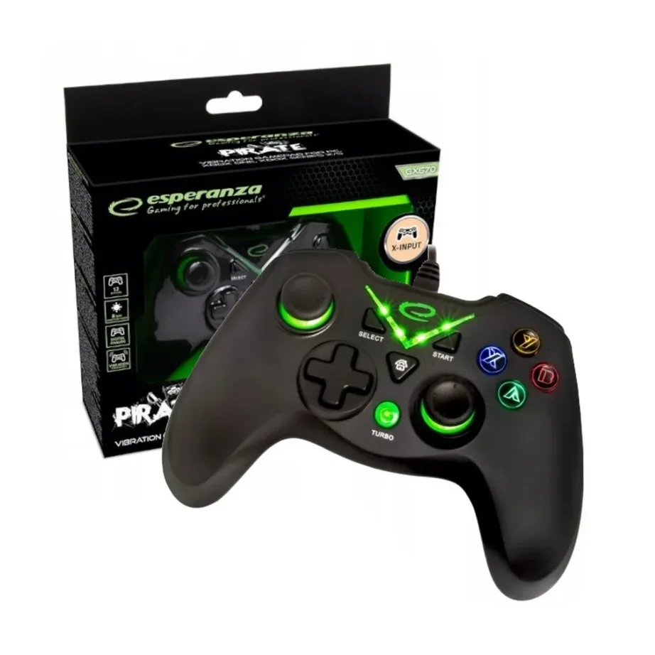 Esperanza EGG114K must USB 2.0 juhtmega gamepad vibratsiooni ja 12 nupuga, PC, Xbox One, Series S/X jaoks – 4