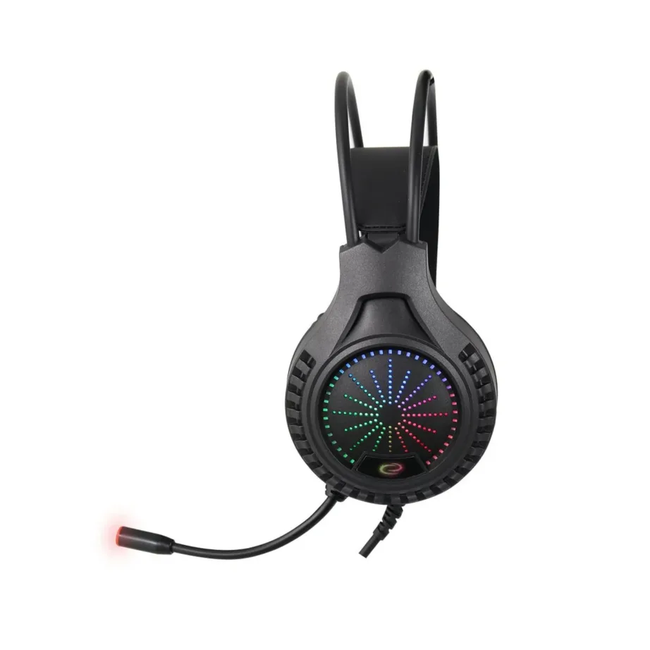 Esperanza EGH5000 1,5 m USB-mikrofoniga binauraalsed juhtmega mängurikõrvaklapid RGB LED-iga, must – 3