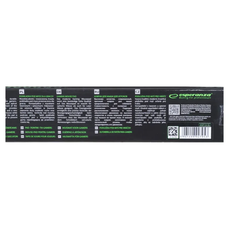 Esperanza EGP101G 250x200x2 mm must mängurihiirematt libisemisvastase põhjaga
