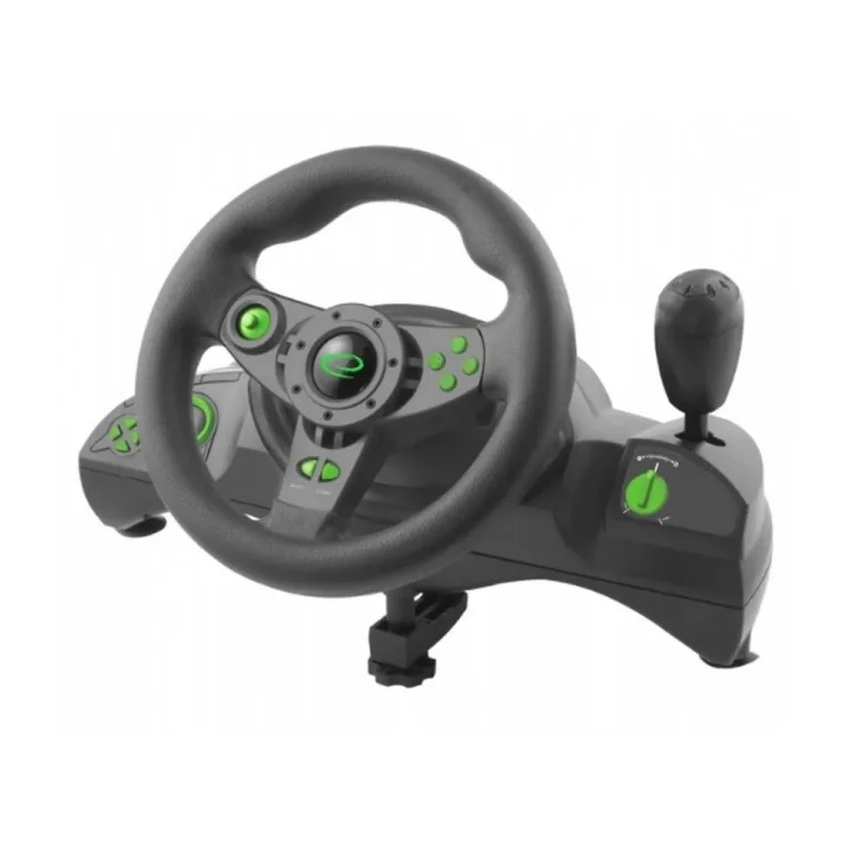 Esperanza EGW102 24 cm rohelise valgusega USB mängurool 270° vibratsiooniga, PC/PlayStation 3, pedaalide ja käigukangiga