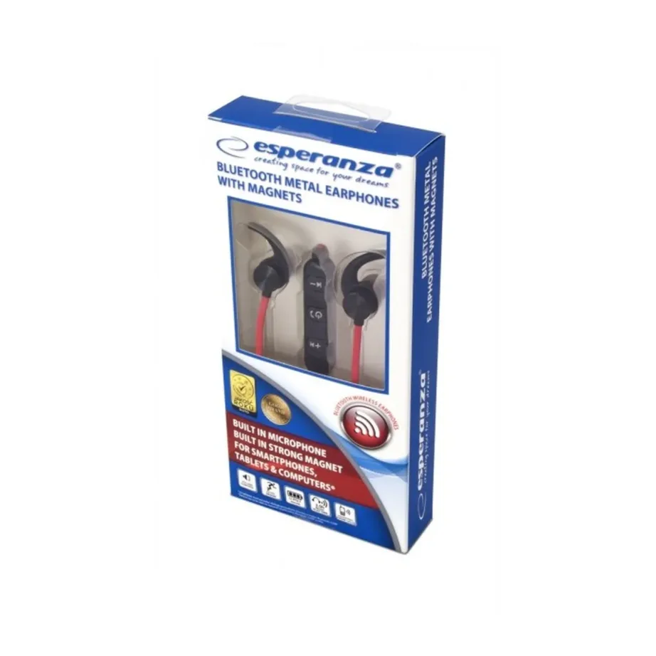 Esperanza EH186K must/punane juhtmevaba in-ear spordikõrvaklapp-mikrofon, Bluetooth 4.2, mürasummutusega, aku 60 mAh, 20 g - 2