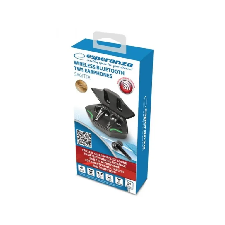 Esperanza EH231K mustad juhtmevabad in-ear kõrvaklapid Bluetooth 5.0 laadimiskarbiga, puutetundlik juhtimine, muusika ja kõnede jaoks