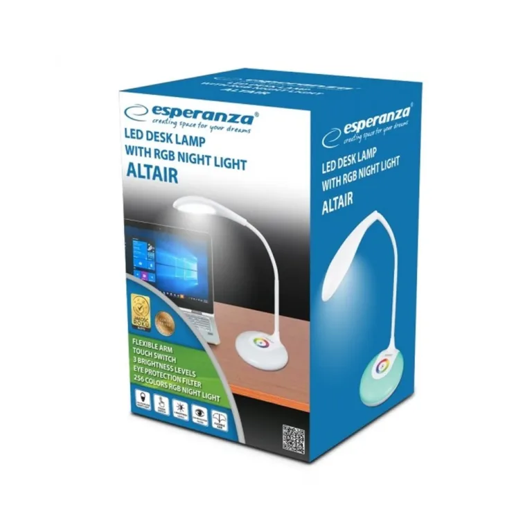 Esperanza ELD102 3W valge LED laualamp, painduv vars, puutetundlik juhtimine, aku/USB, värvimuutev öövalgus
