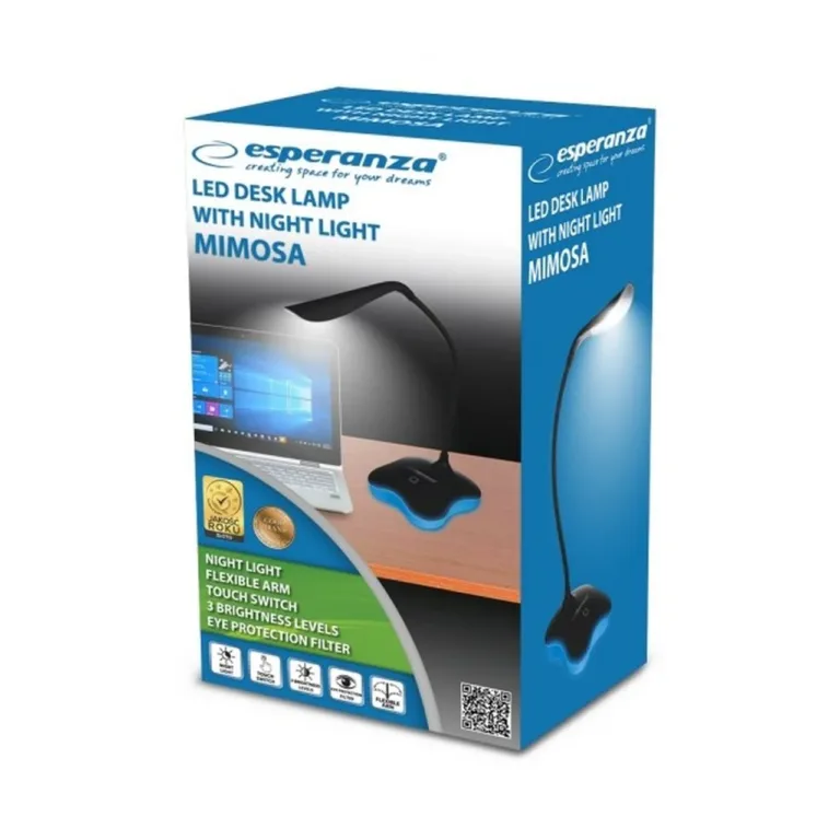 Esperanza ELD105K must 3W LED laualamp, 3-astmeline puutetundlik heleduse reguleerimine, USB/4xAAA toide, painduv vars