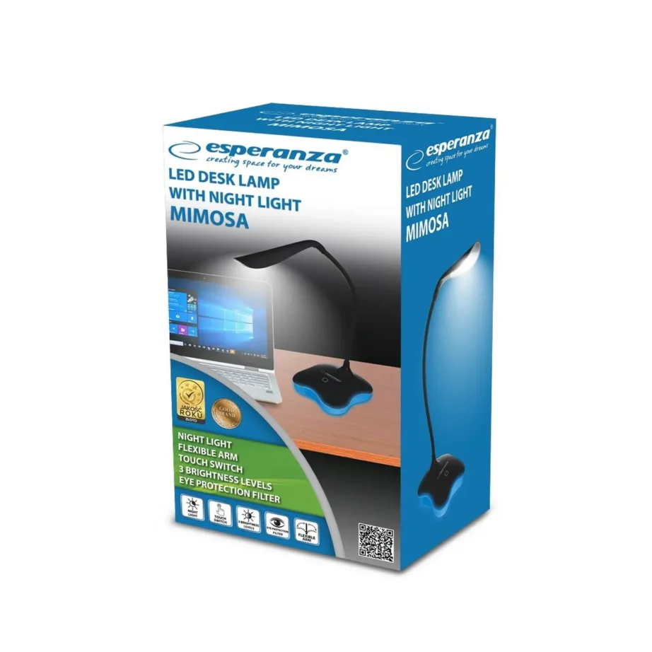 Esperanza ELD105K must 3W LED laualamp, 3-astmeline puutetundlik heleduse reguleerimine, USB/4xAAA toide, painduv vars – 8