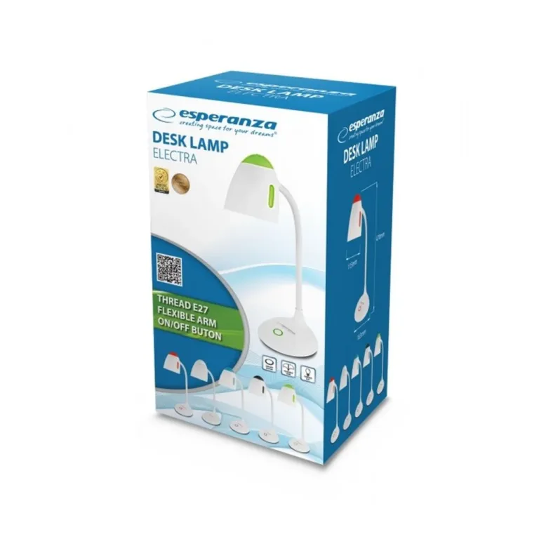Esperanza ELD110W valge E27 sokliga laualamp, 12 W LED, painduva varre ja lülitiga, 47 cm