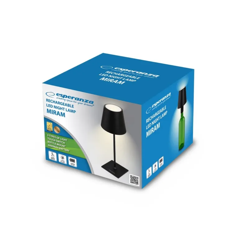 Esperanza ELD119K 3W 400lm must LED lauavalgusti, puutetundlik lüliti, USB-C, 2400mAh akuga, pööratav