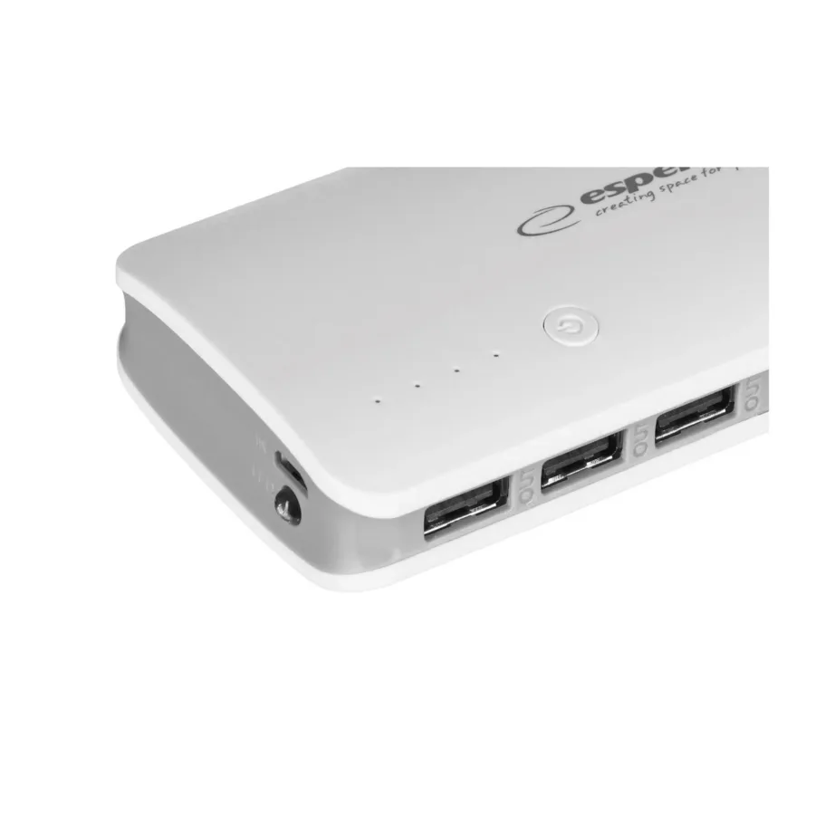 Esperanza EMP106WE Radium 8000 mAh hall/valge akupank, 3 USB väljundit, micro-USB laadimisega, 142x63x24 mm – 5