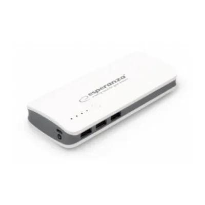 Esperanza EMP106WE Radium 8000 mAh hall/valge akupank, 3 USB väljundit, micro-USB laadimisega, 142x63x24 mm