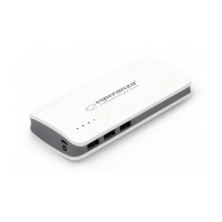 Esperanza EMP106WE Radium 8000 mAh hall/valge akupank, 3 USB väljundit, micro-USB laadimisega, 142x63x24 mm