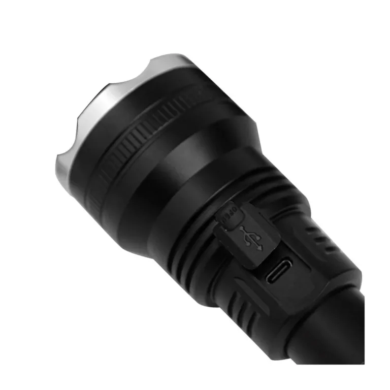Esperanza EOT068 240 mm must alumiiniumist laetav LED-taskulamp, 1000 lm, 500 m valguskaugus, USB-C