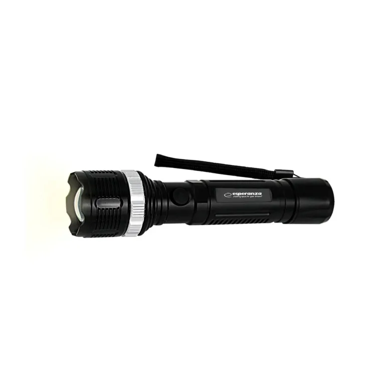 Esperanza EOT068 240 mm must alumiiniumist laetav LED-taskulamp, 1000 lm, 500 m valguskaugus, USB-C