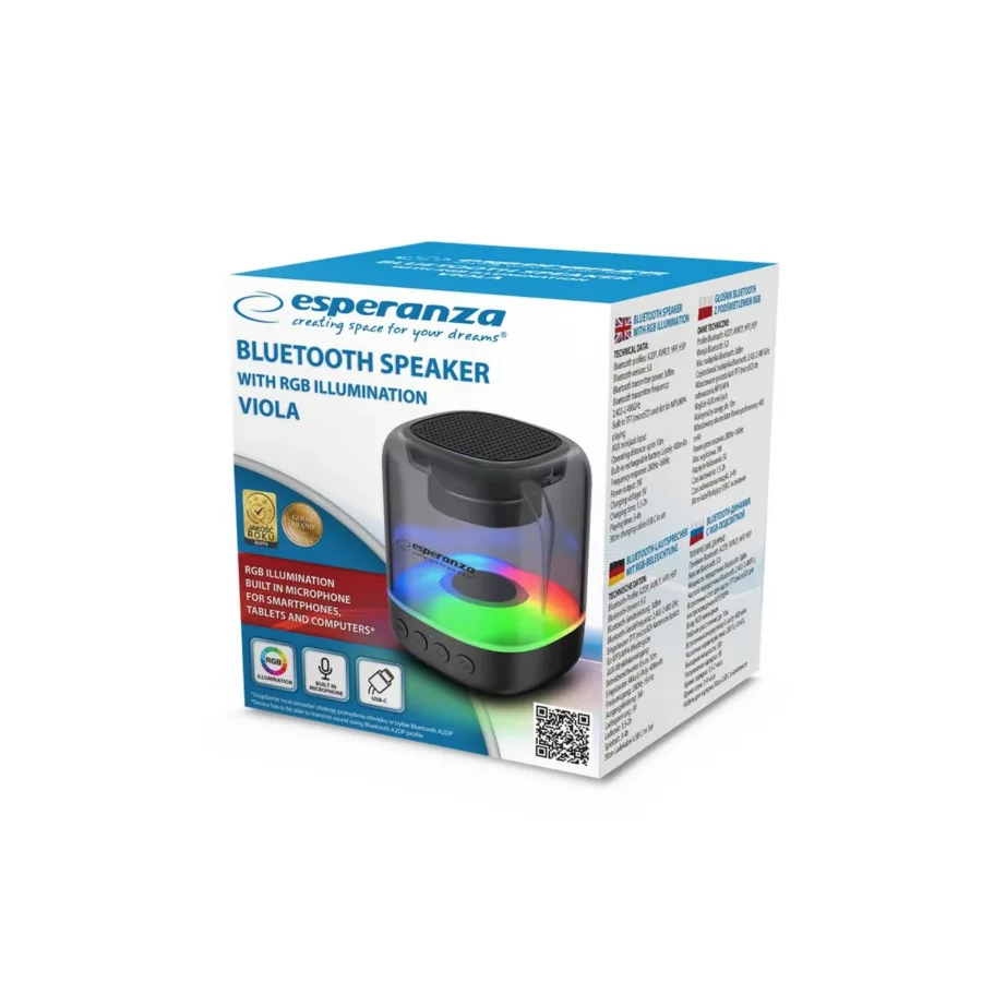 Esperanza EP154 must Bluetooth 5.0 3W silindrikujuline kaasaskantav kõlar LED-valgustuse, FM-raadio ja MicroSD toega – 2