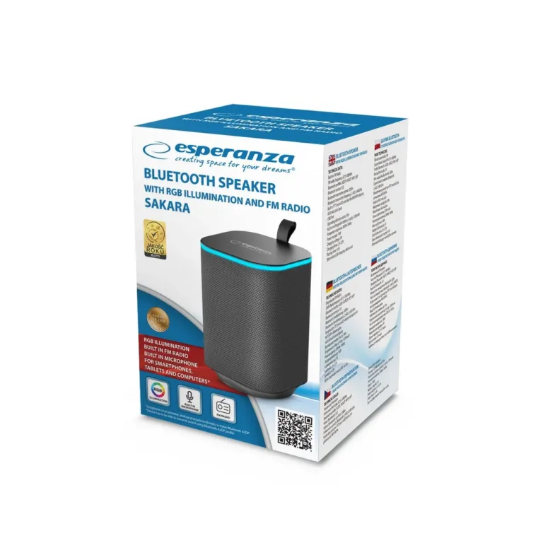 Esperanza EP155 10W must Bluetooth 5.0 FM-raadioga kaasaskantav kõlar RGB LED-valgustuse ja microSD toega