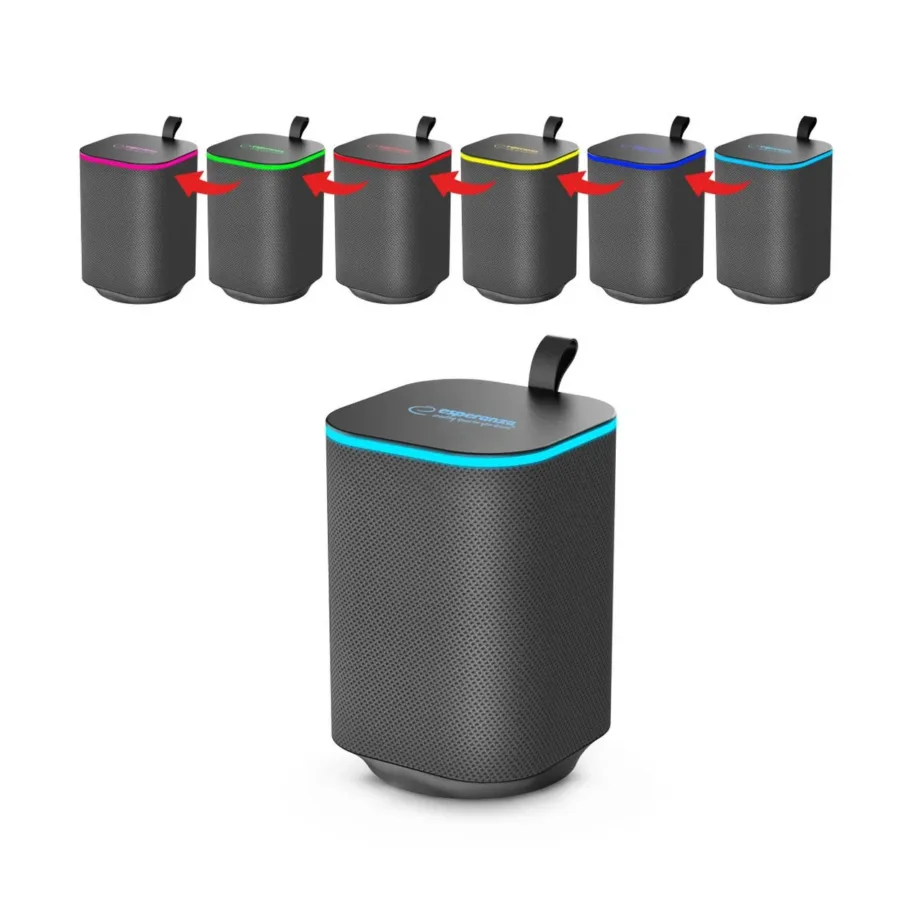 Esperanza EP155 10W must Bluetooth 5.0 FM-raadioga kaasaskantav kõlar RGB LED-valgustuse ja microSD toega – 5