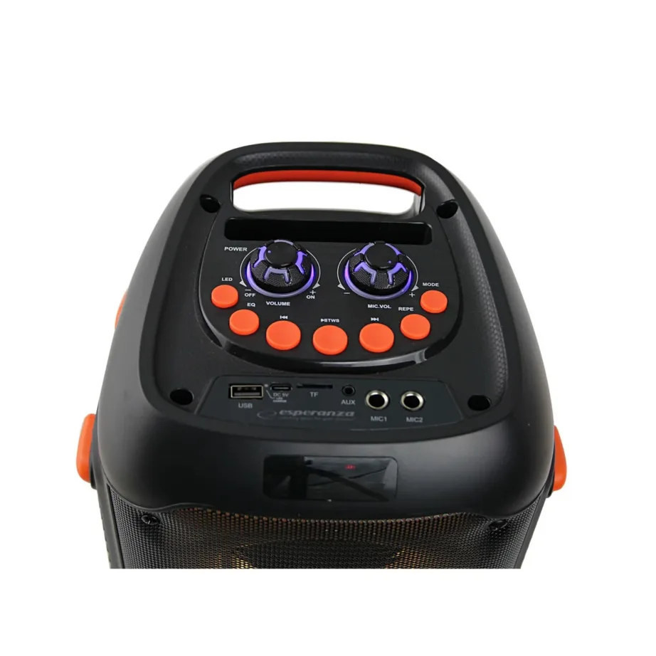 Esperanza EP156 20W must Bluetooth 5.0/FM/LED valgusega kaasaskantav karaokekõlar, aku, MicroSD, USB-C, 220x230x410 mm – 2