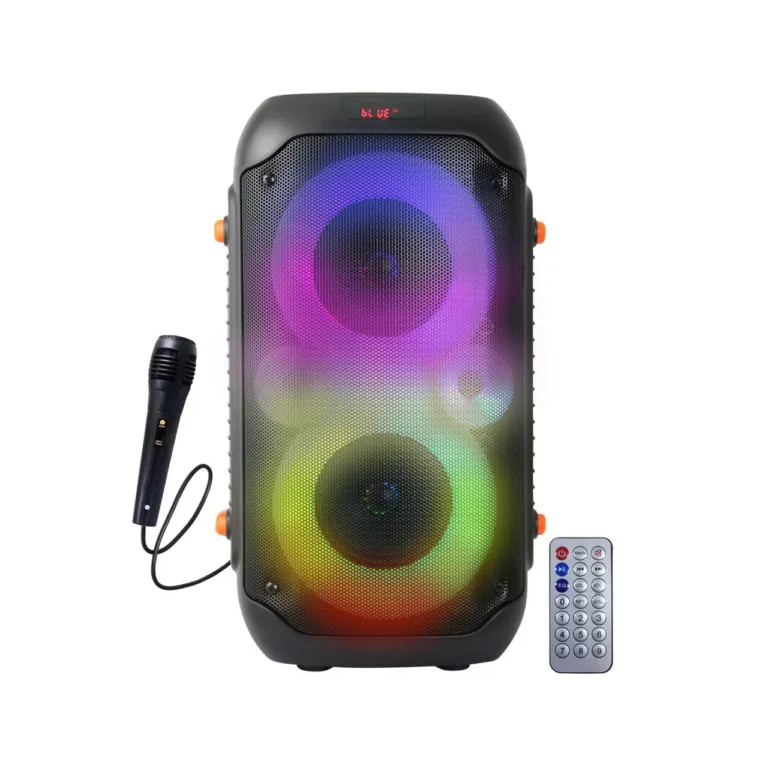Esperanza EP156 20W must Bluetooth 5.0/FM/LED valgusega kaasaskantav karaokekõlar, aku, MicroSD, USB-C, 220x230x410 mm