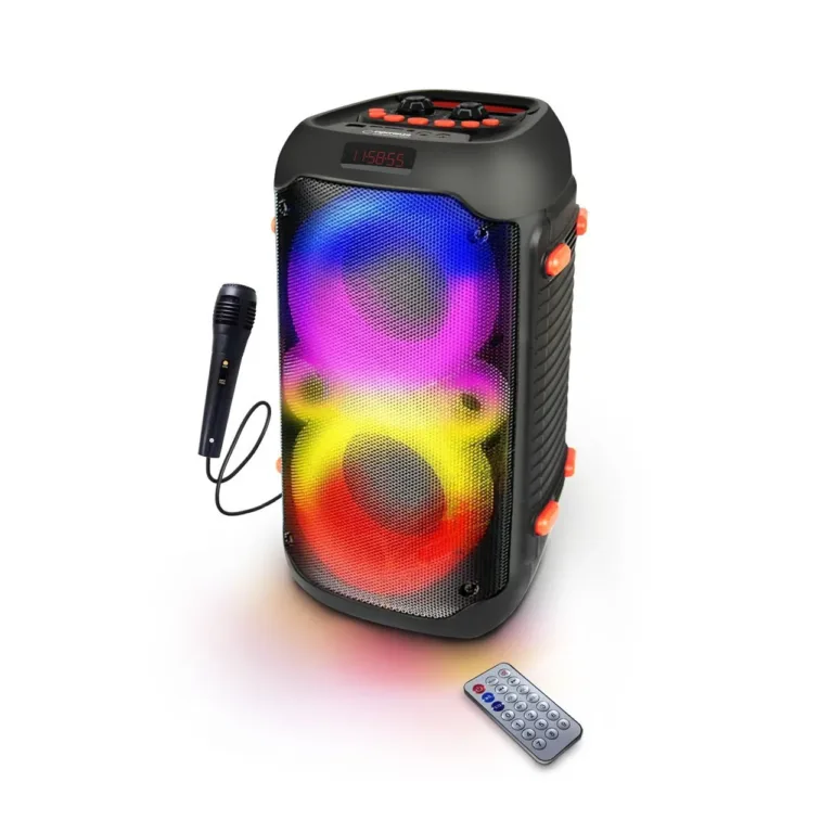 Esperanza EP156 20W must Bluetooth 5.0/FM/LED valgusega kaasaskantav karaokekõlar, aku, MicroSD, USB-C, 220x230x410 mm