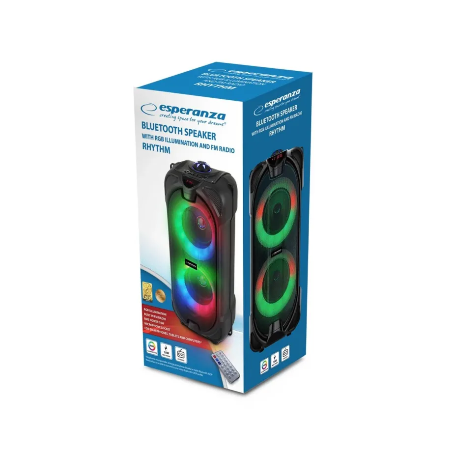 Esperanza EP157 10W Bluetooth 5.0 FM-raadio ja LED RGB must juhtmevaba kõlar, 185x150x398 mm, aku 5 h, MicroSD-tugi – 8