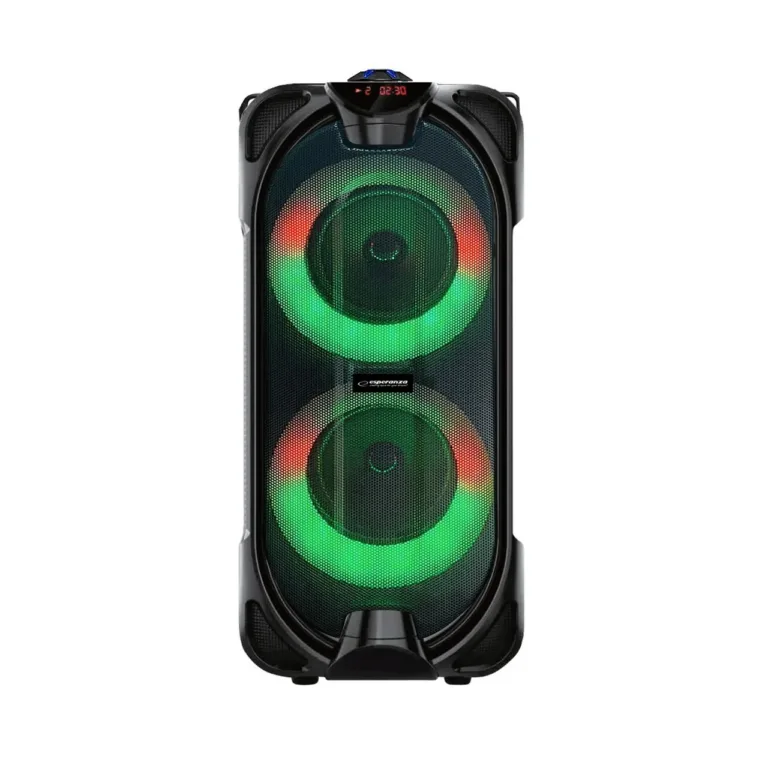 Esperanza EP157 10W Bluetooth 5.0 FM-raadio ja LED RGB must juhtmevaba kõlar, 185x150x398 mm, aku 5 h, MicroSD-tugi