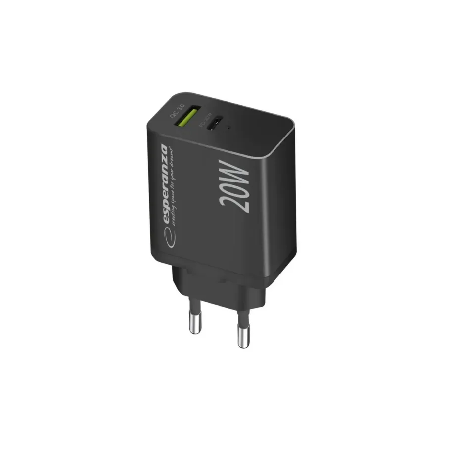 Esperanza EZC105K 20W must kiirlaadija USB-C ja USB-A portidega, Quick Charge 3.0, vooluvõrku, ülekuumenemis- ja ülepinge kaitsega – 4