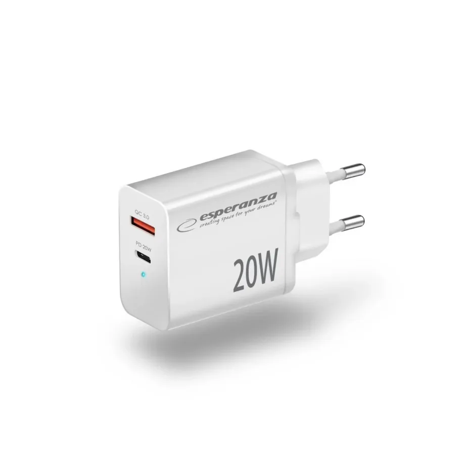 Esperanza EZC105W valge 20W USB-C ja USB-A kiirlaadija ülepinge- ja ülekuumenemiskaitsega – 2