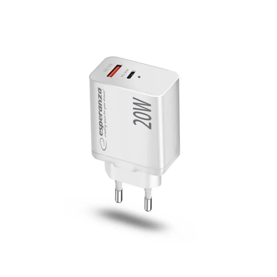 Esperanza EZC105W valge 20W USB-C ja USB-A kiirlaadija ülepinge- ja ülekuumenemiskaitsega – 3