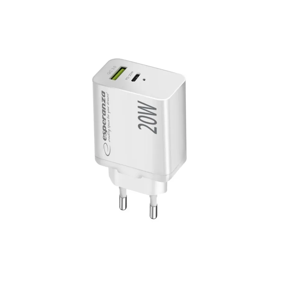 Esperanza EZC105W valge 20W USB-C ja USB-A kiirlaadija ülepinge- ja ülekuumenemiskaitsega – 4
