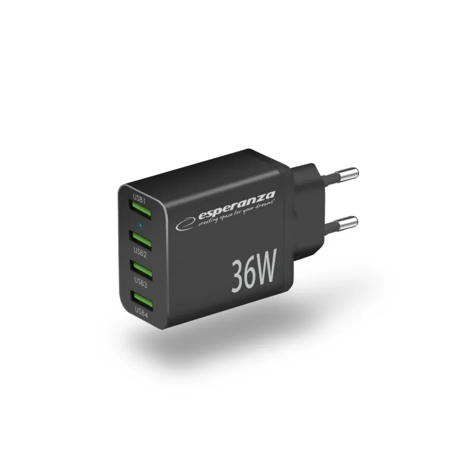 Esperanza EZC107K 36W 4x USB-A QC 3.0 must võrgulaadija ülekuumenemis- ja ülepinge kaitsega – 2